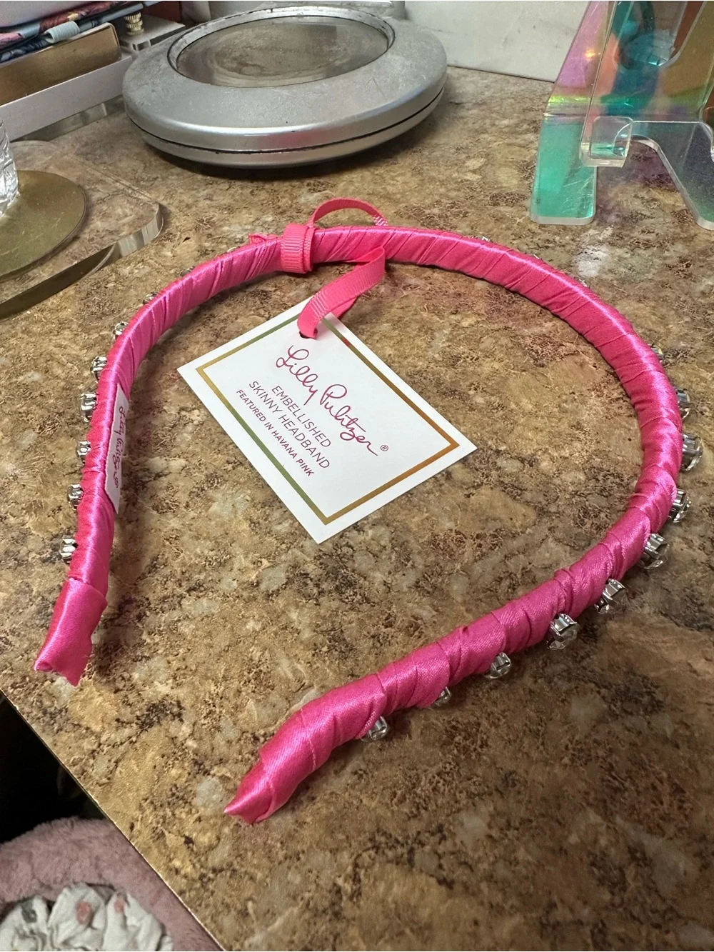 Lilly Pulitzer Pink Jeweled Satin Headband